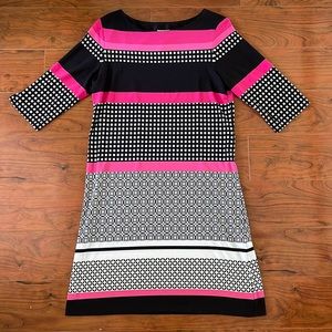 Sandra Darren Pink and Black Color Block Half Length Sleeves Midi Dress